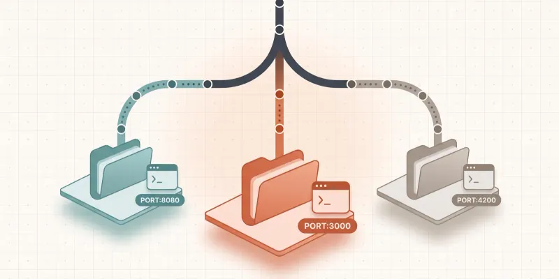 Git worktree folders side by side, each with its own branch checked out