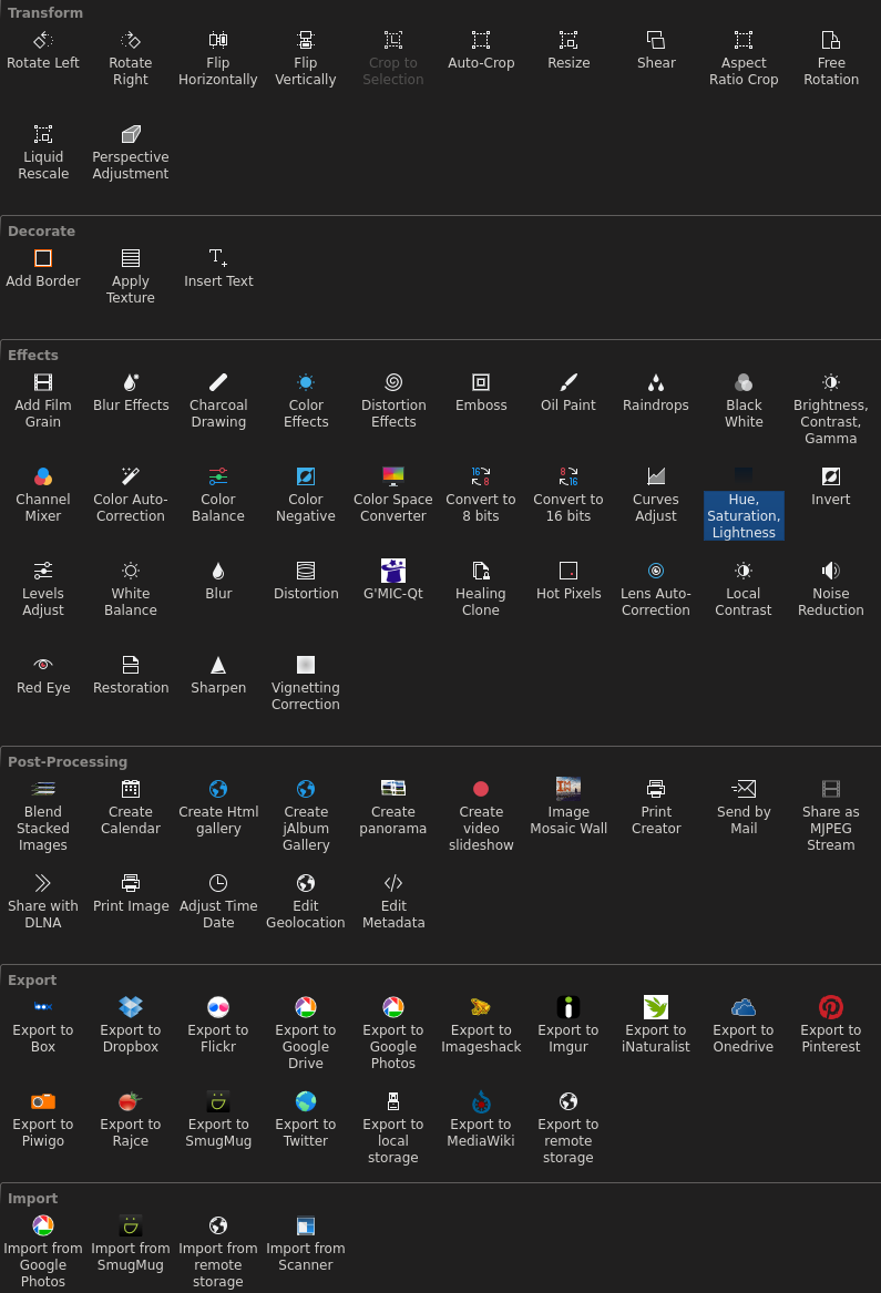 Image editing tools in digiKam